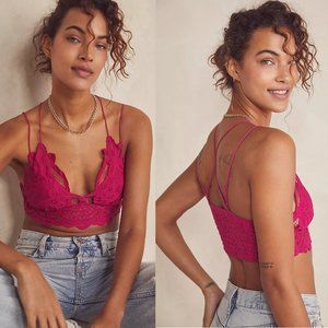 NEW Free People FP One Adella Bralette Rose Hypnotic Pink Lace Strappy
